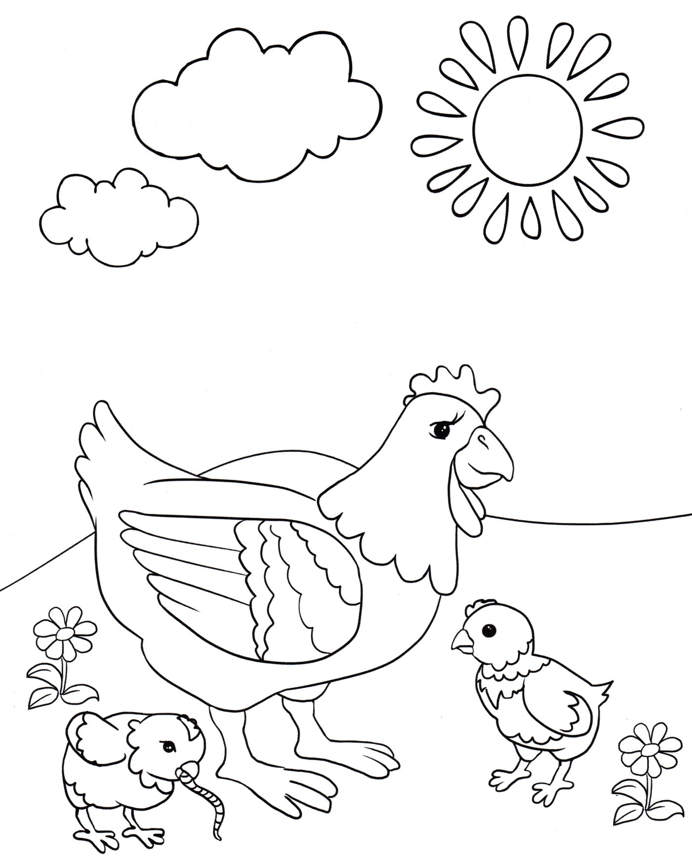 Розмальовка Курочка з курчатами