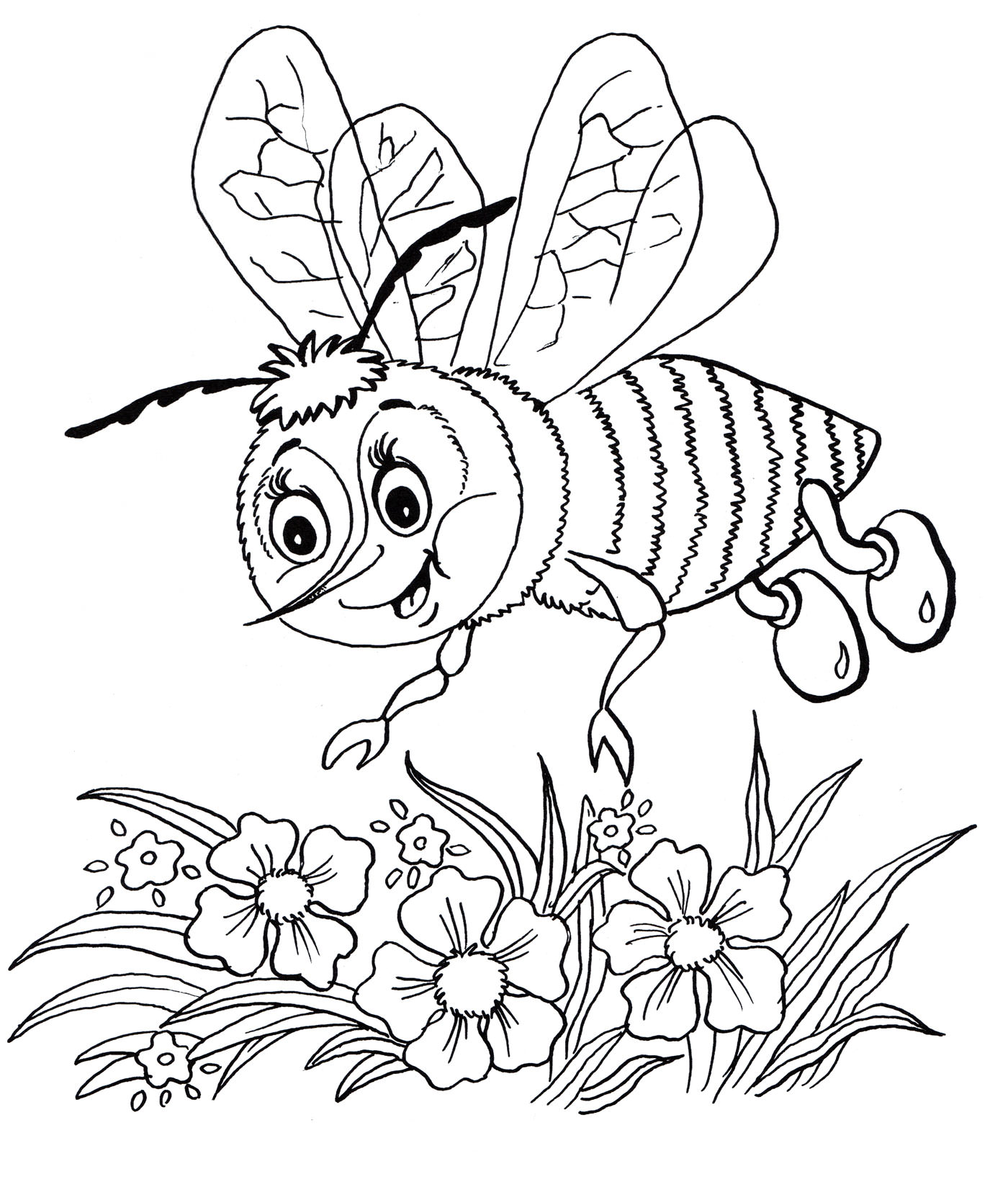 Розмальовка Бджілка летить над квітами