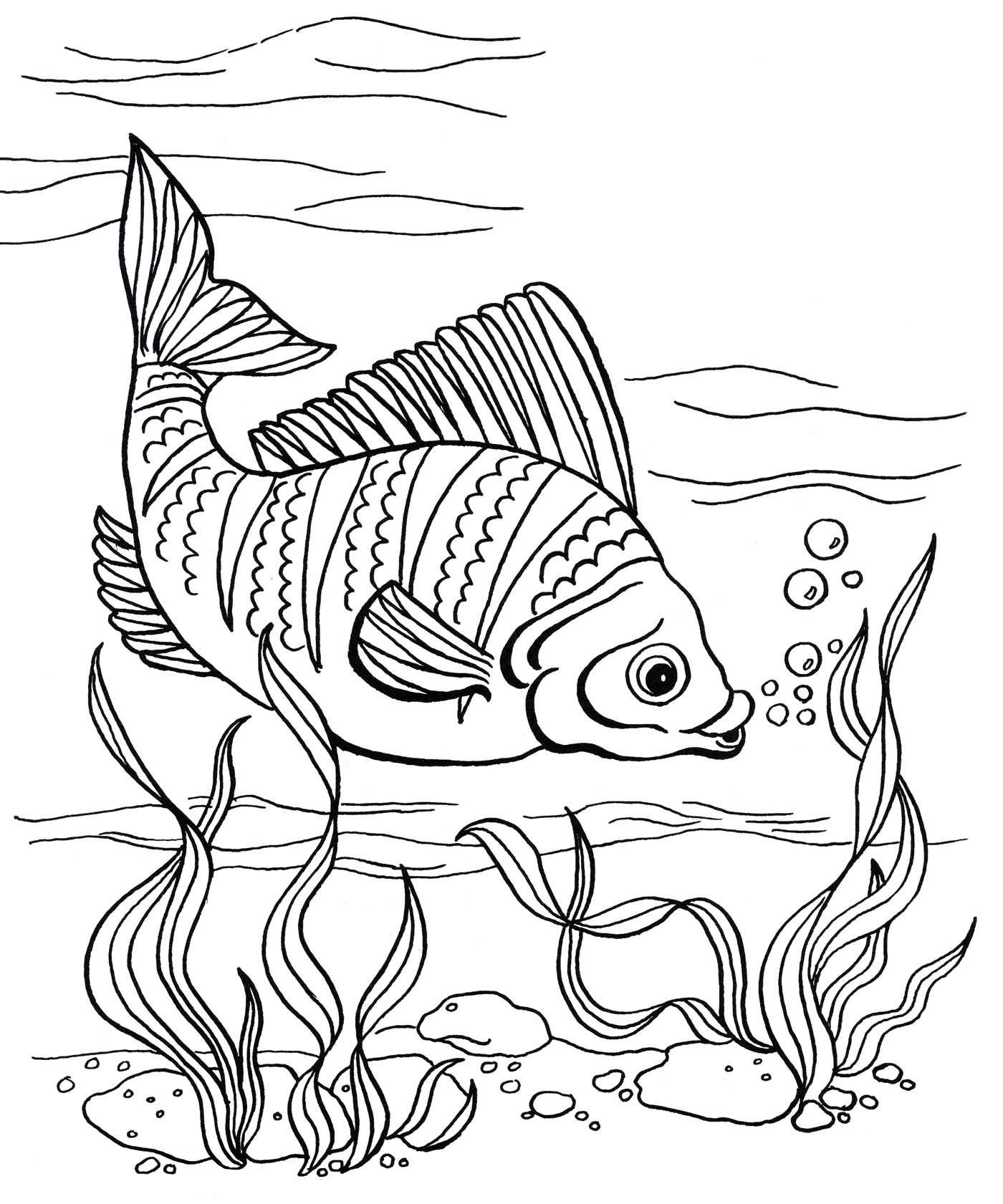 Розмальовка Риба у водоростях