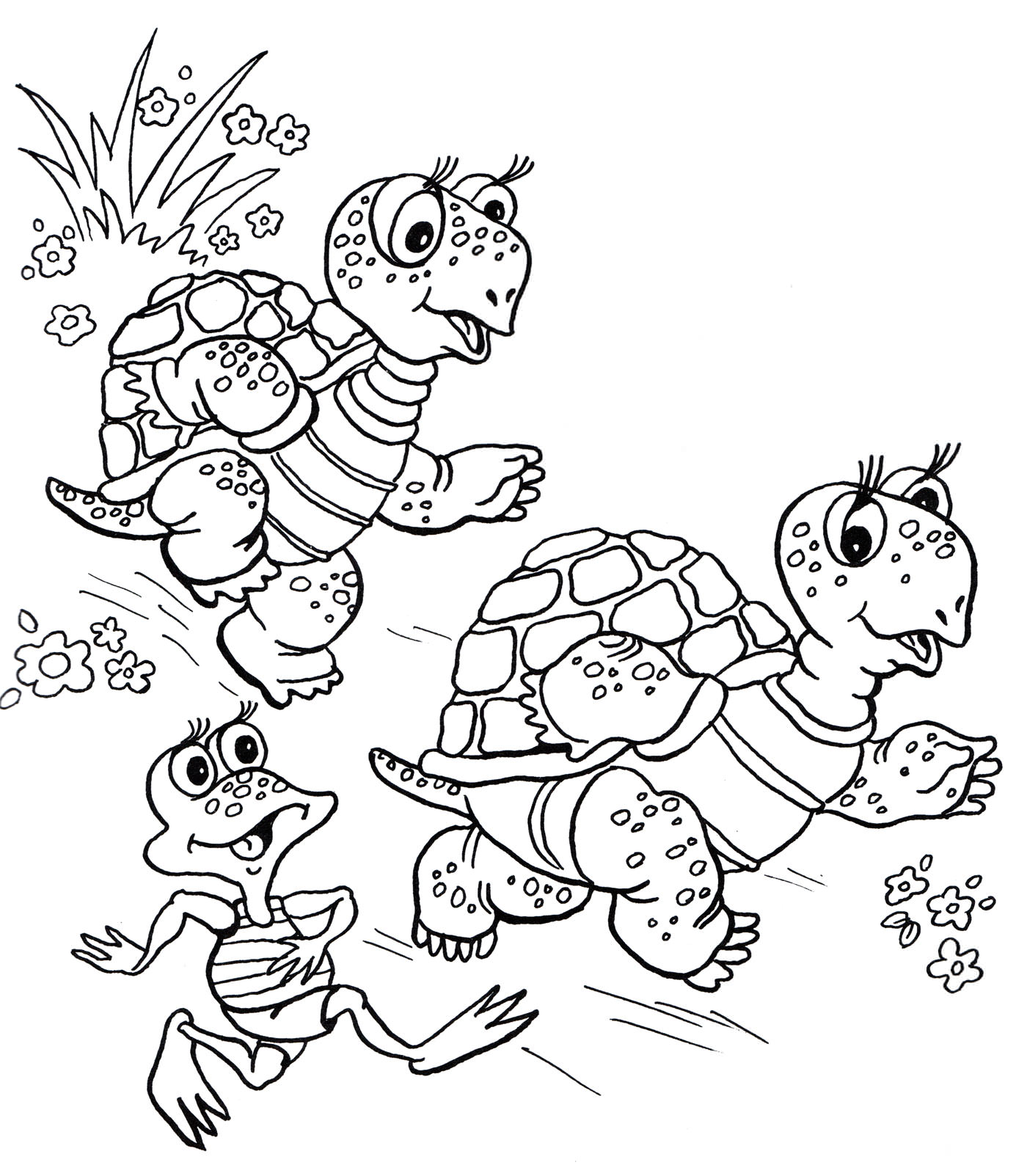 Розмальовка Дві черепахи та жаба