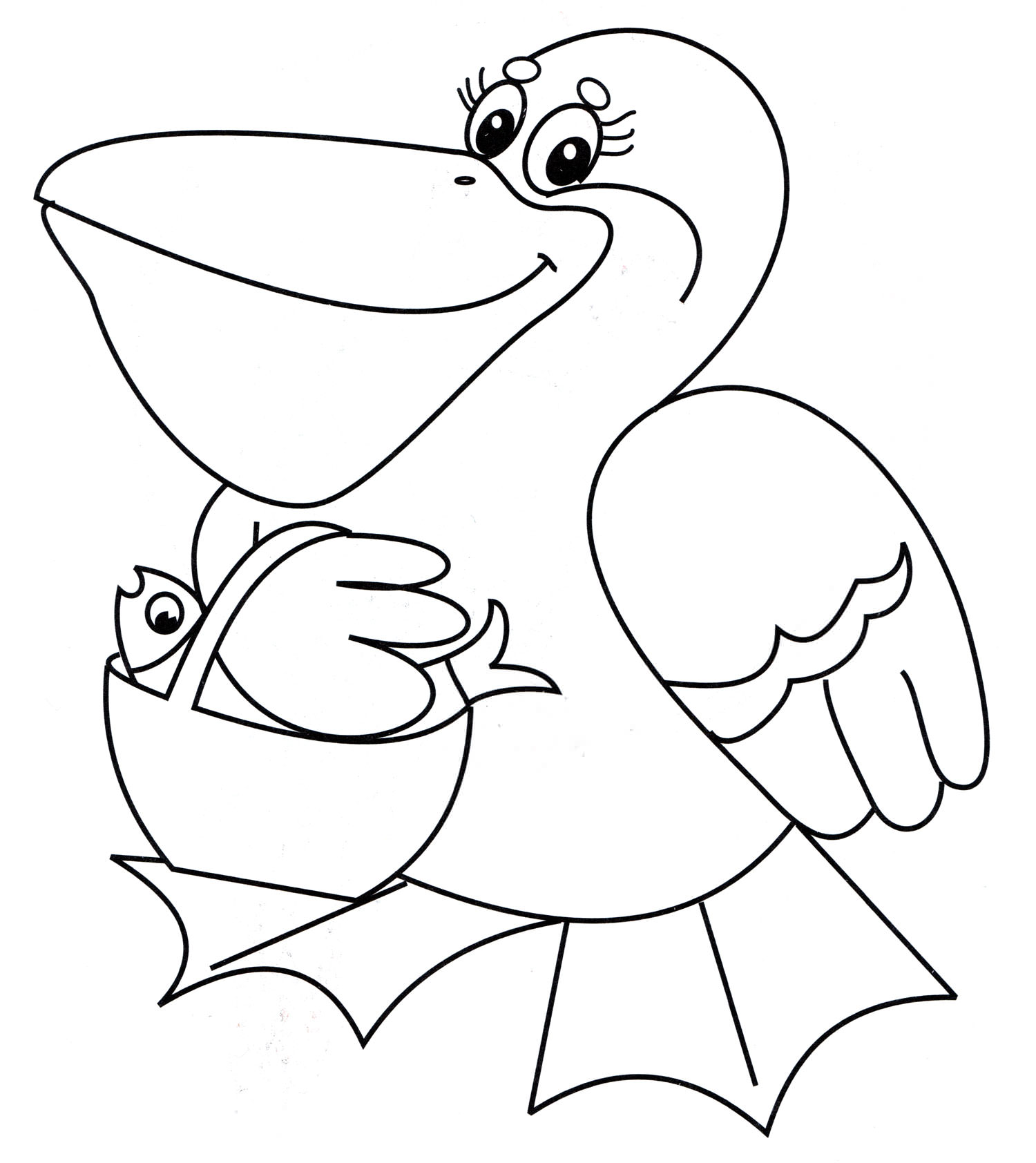Розмальовка Пелікан та рибка