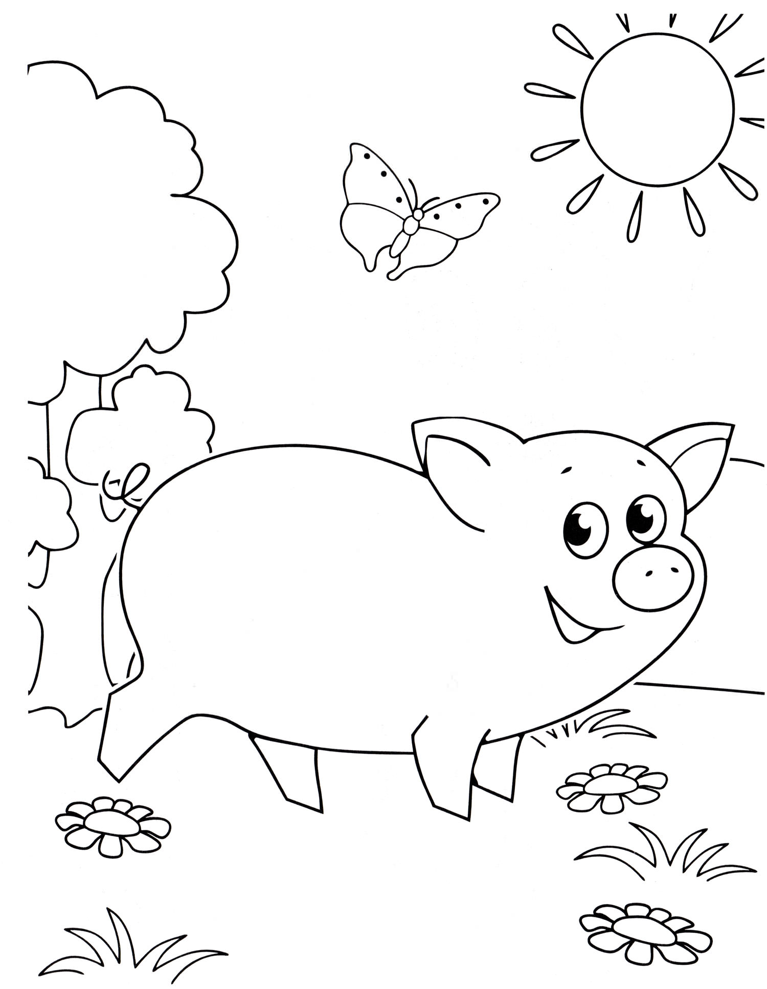 Розмальовка Свинка на прогулянці