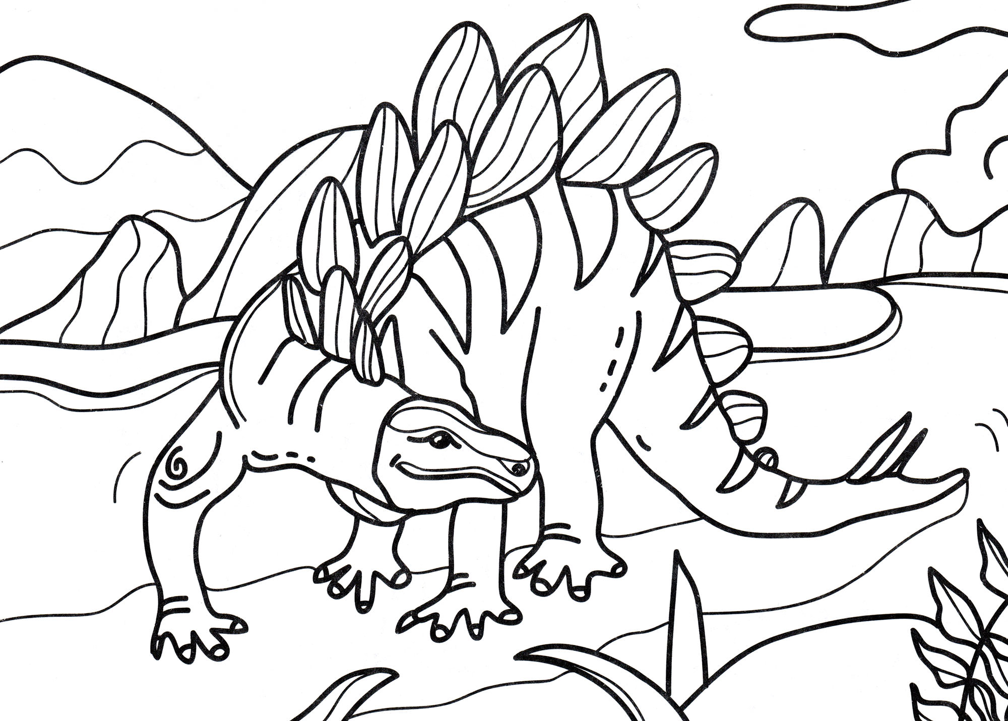 Розмальовка Стегозавр шукає їжу