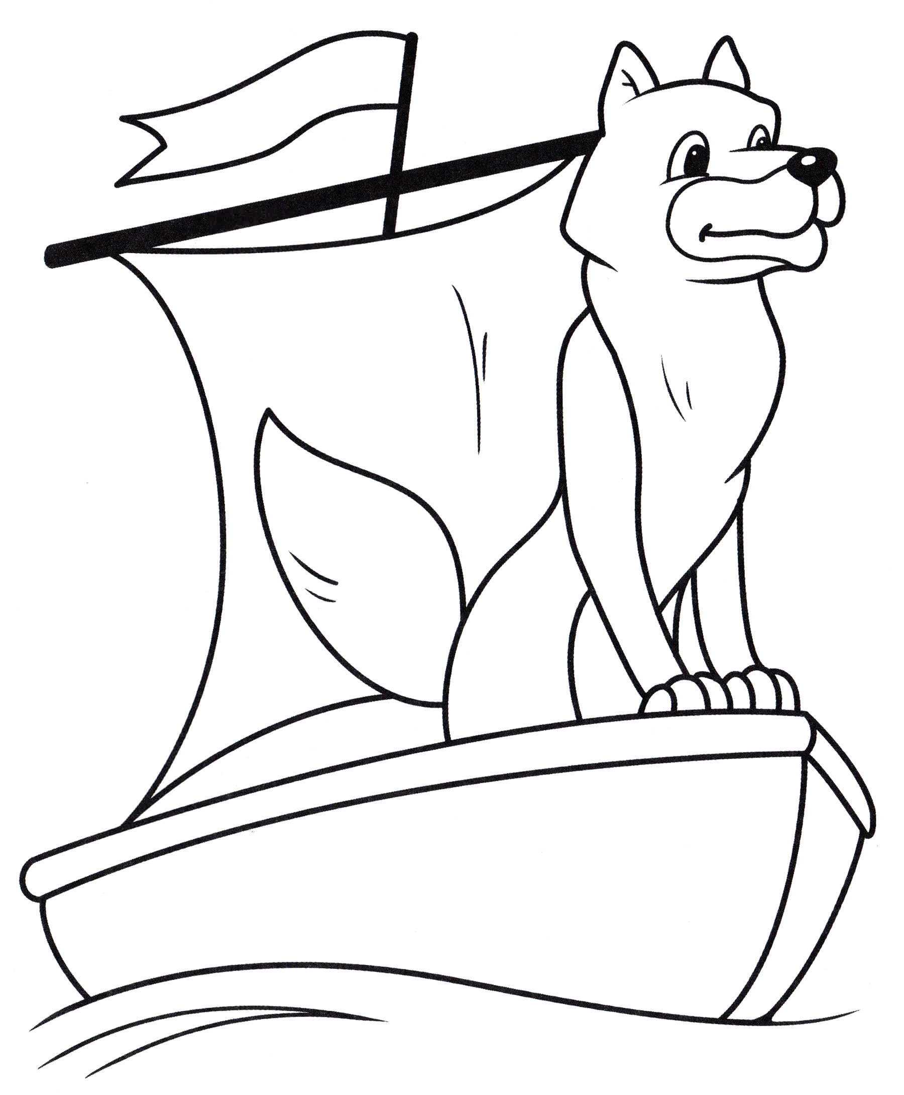 Розмальовка Вовк на човні