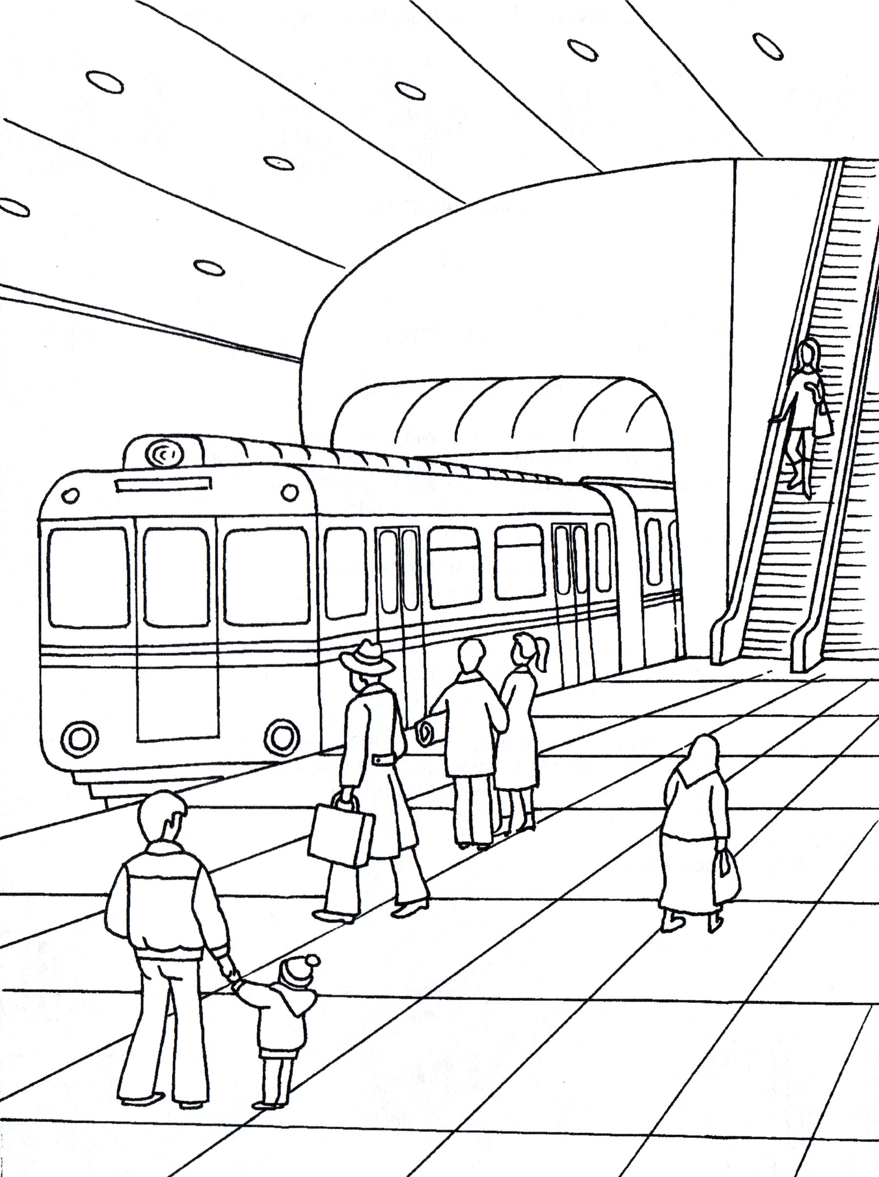 Розмальовка Поїзд на станції метро
