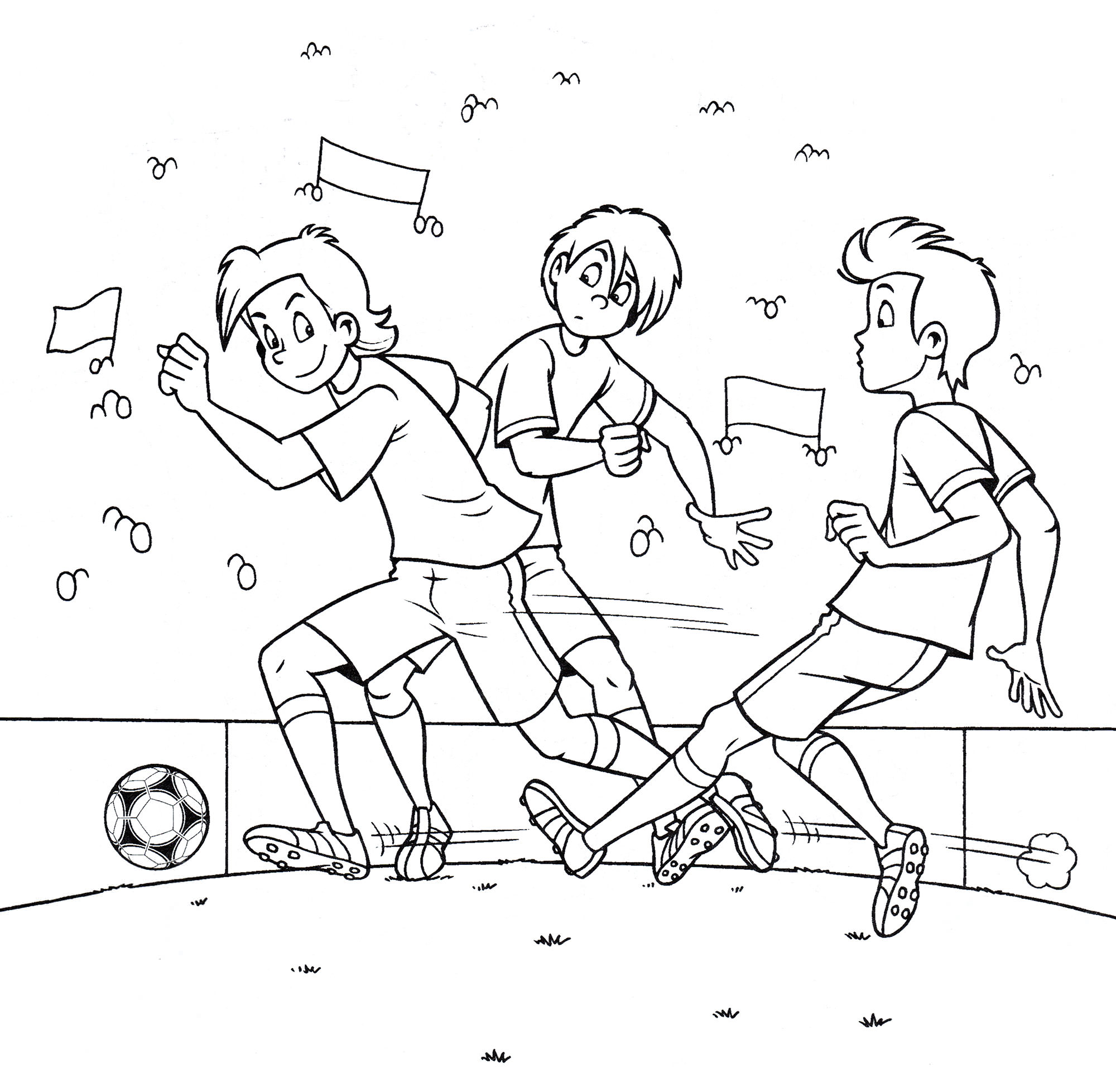 Розмальовка Хлопці грають у футбол
