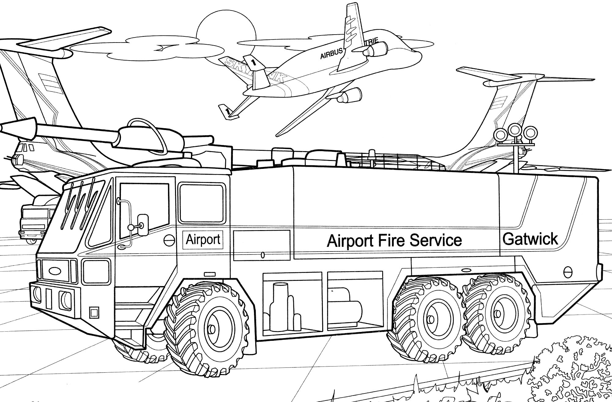 Розмальовка Пожежна машина аеропорту