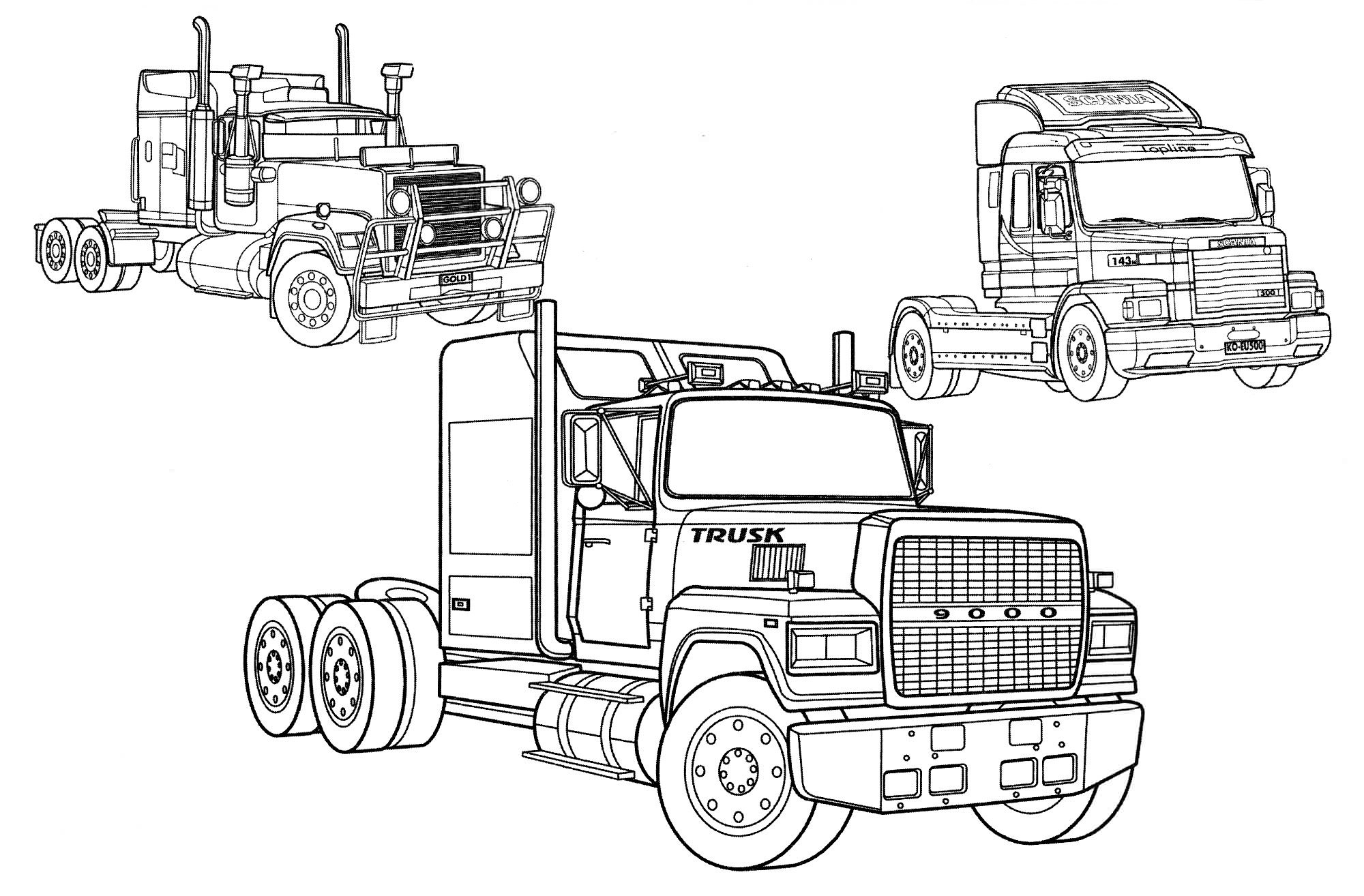 Розмальовка Три великі вантажівки
