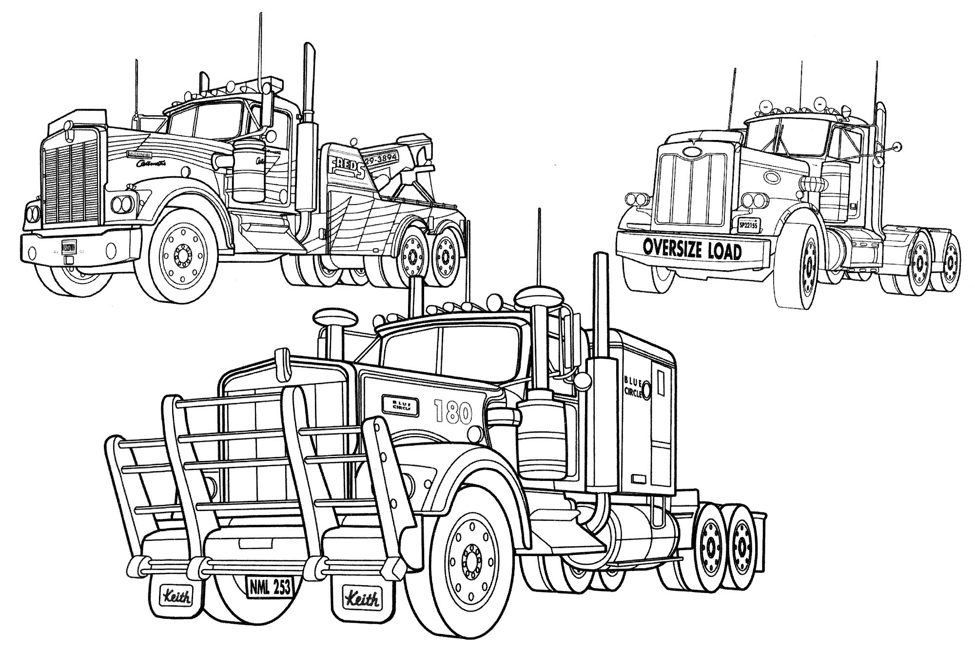 Розмальовка Три американські вантажівки