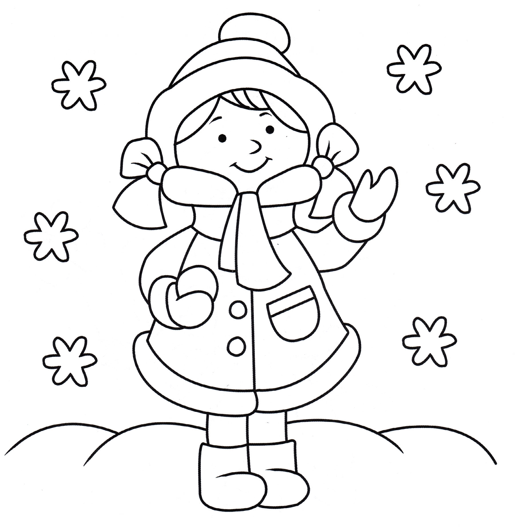 Розмальовка Дівчинка та сніжинки