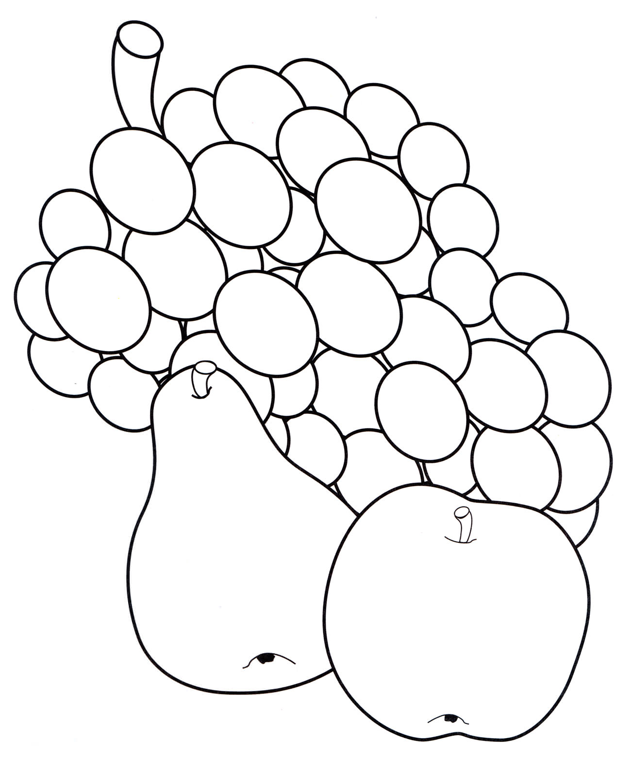 Розмальовка Виноград, яблуко та груша