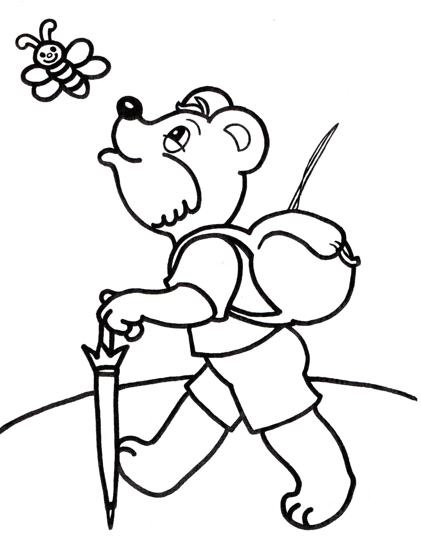 Розмальовка Ведмедик йде на рибалку