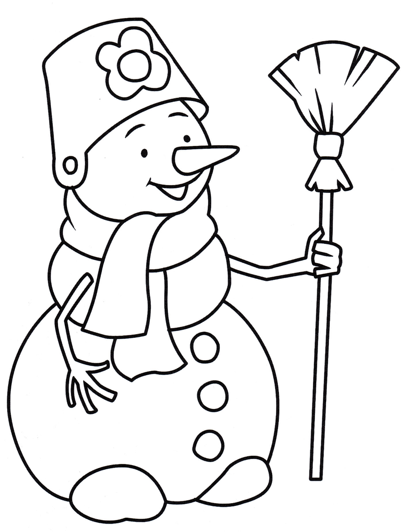 Розмальовка Сніговик з мітлою