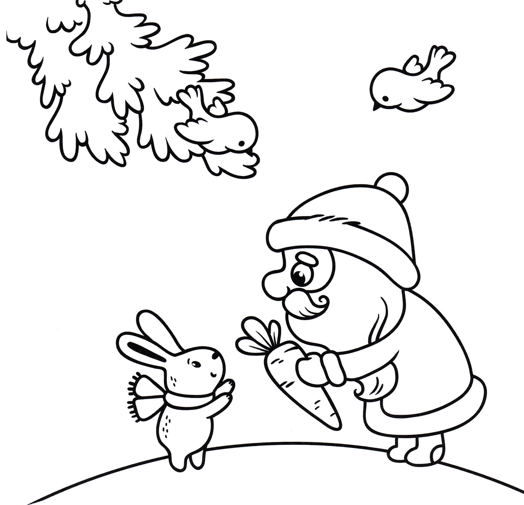 Розмальовка Дід мороз та кролик