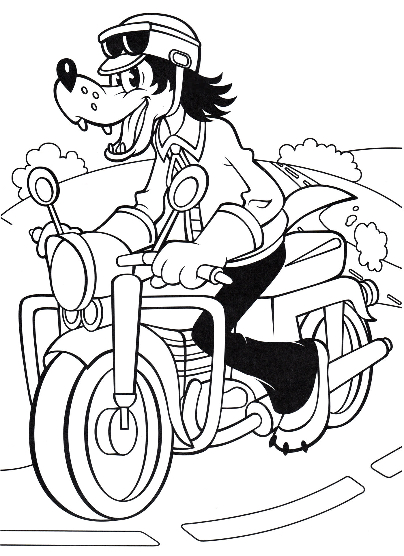 Розмальовка Вовк на мотоциклі