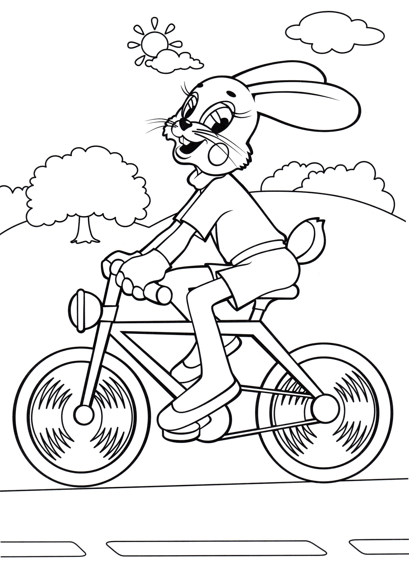 Розмальовка Заєць на велосипеді