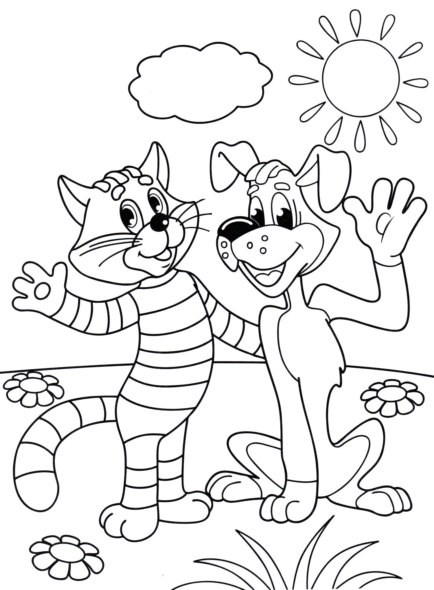 Розмальовка Пес Кулька і кіт Матроскін