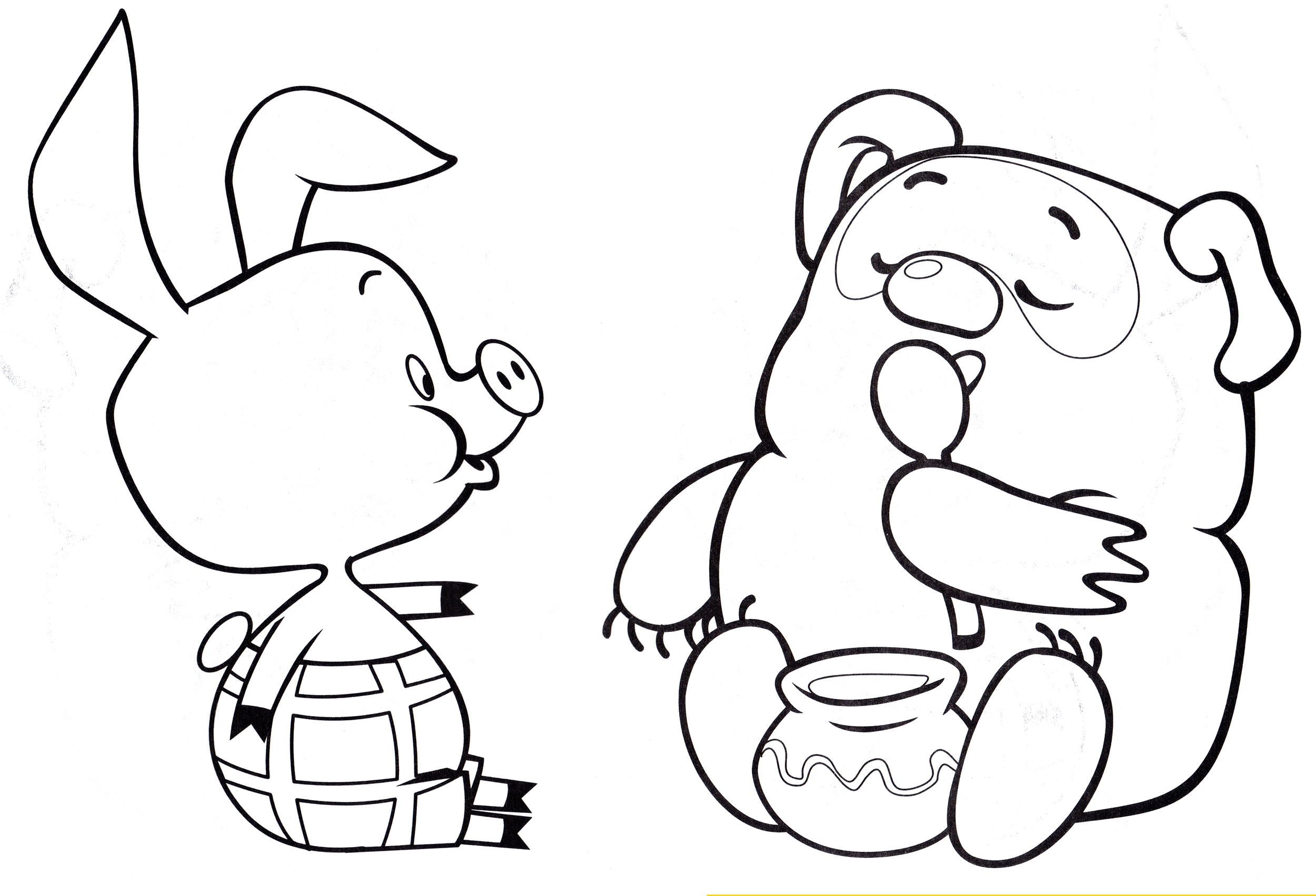 Розмальовка Вінні та Паць їдять мед
