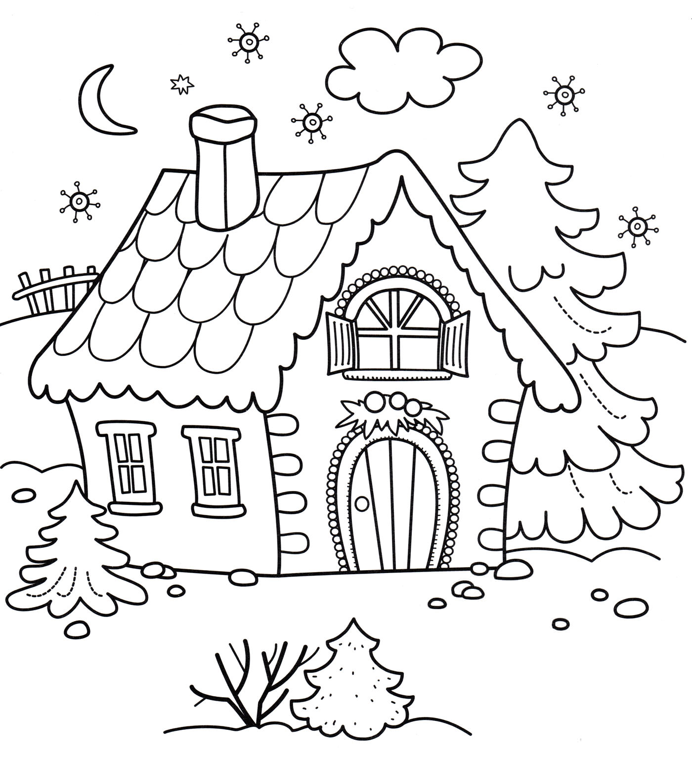 Розмальовка Будиночок Діда Мороза