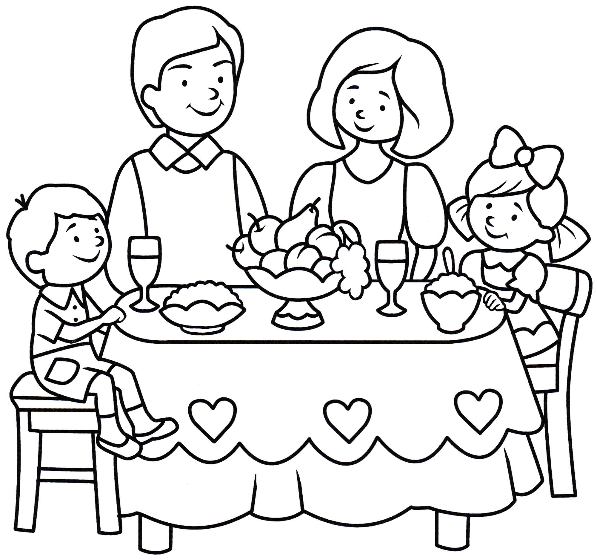 Розмальовка Сім'я за новорічним столом