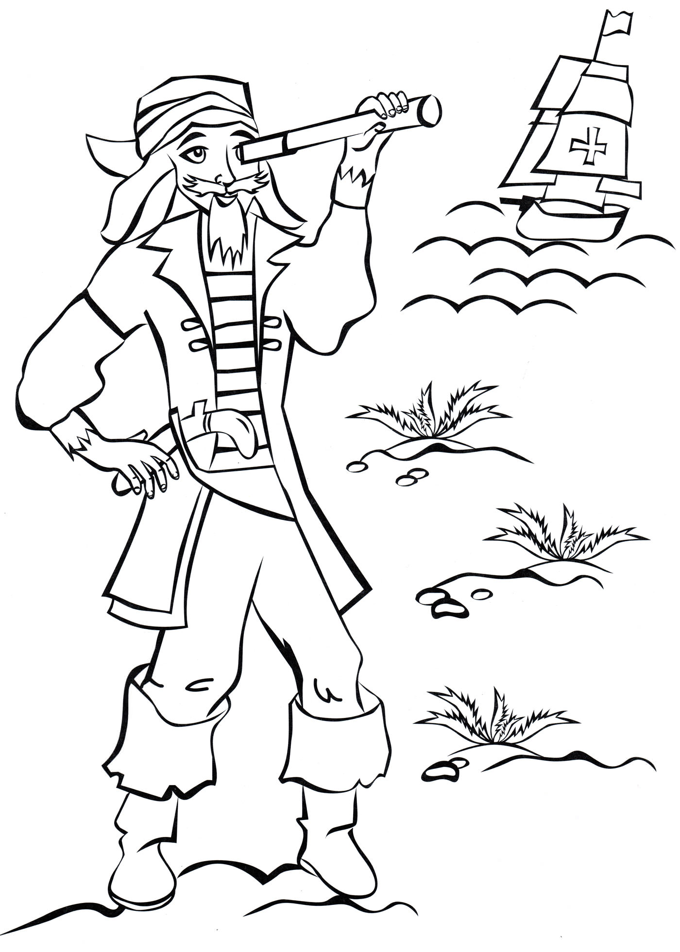 Розмальовка Пірат із підзорною трубою