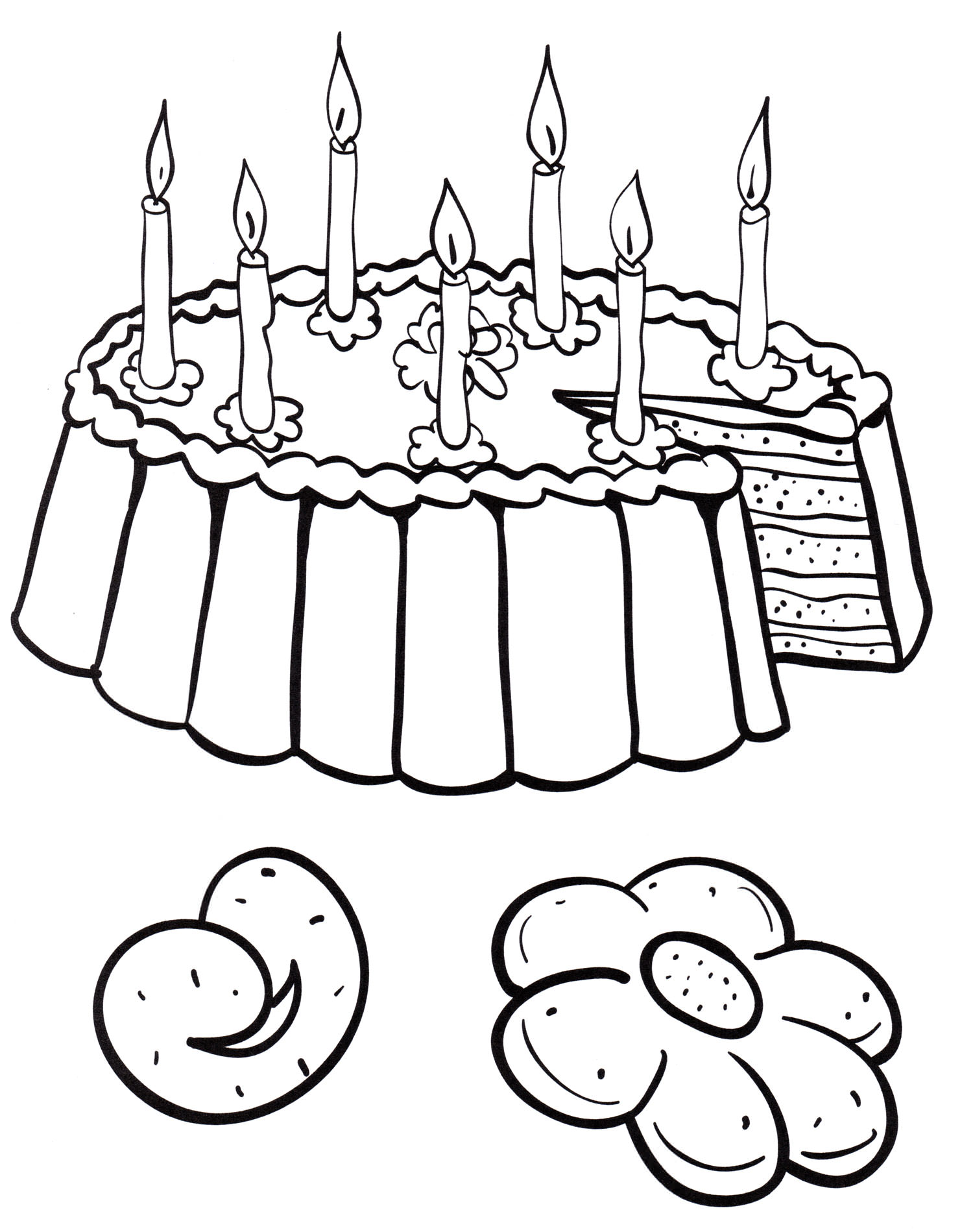 Розмальовка Святковий торт зі свічками