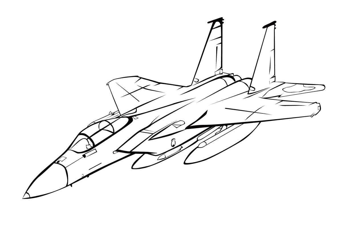Розмальовка Військовий літак винищувач у польоті