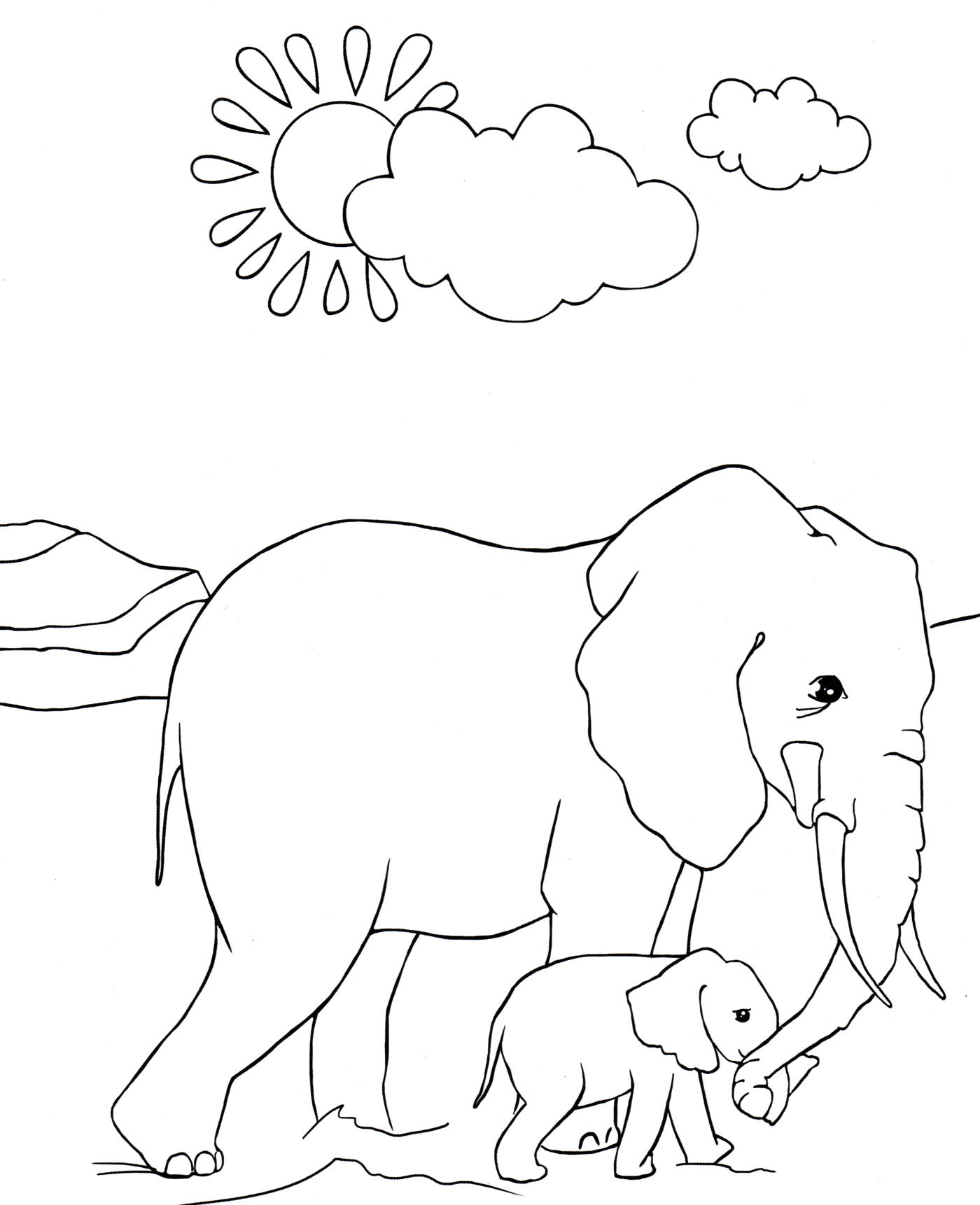 Розмальовка Слониха та слоненя