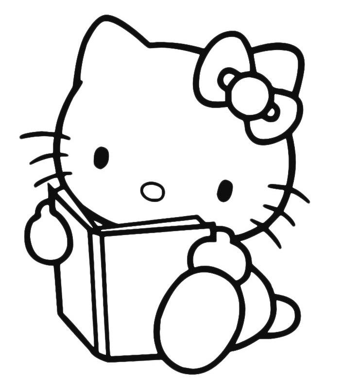 Розмальовка Кітті читає книжку