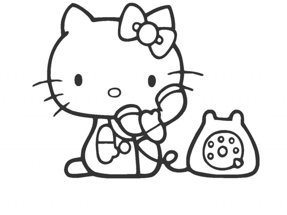 Розмальовка Кітті говорить телефоном