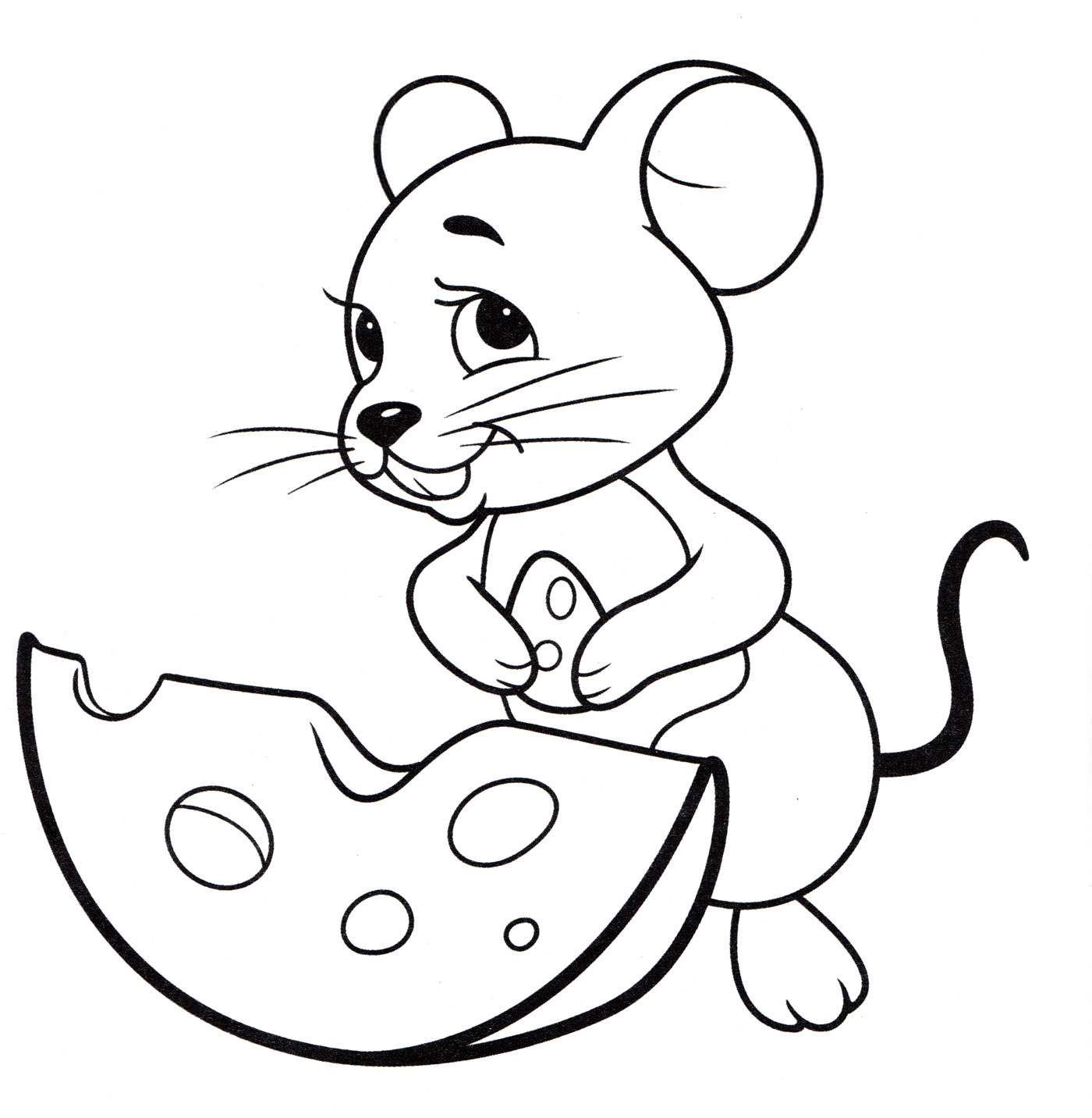 Розмальовка Мишка їсть сир