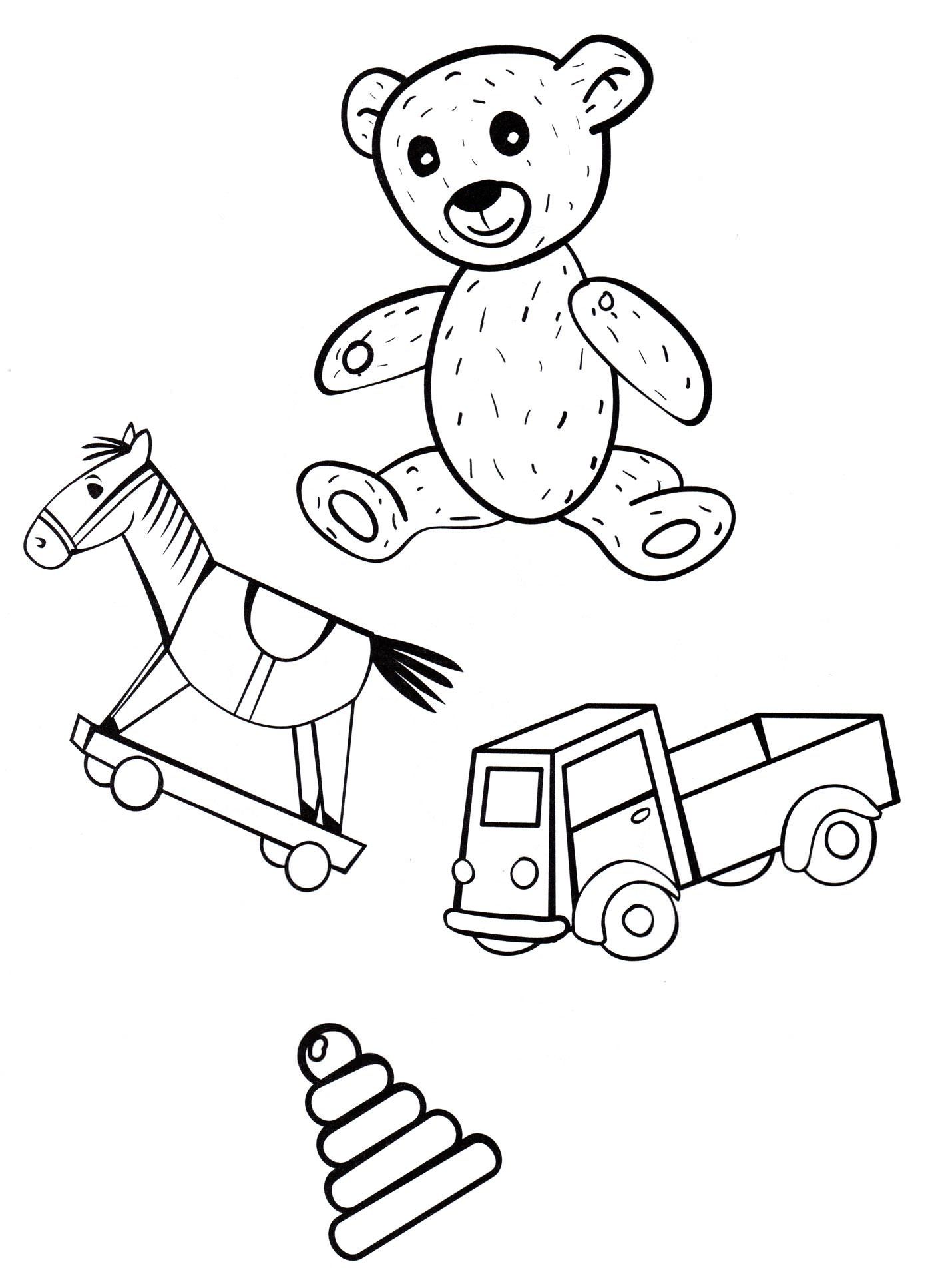 Розмальовка Ведмедик, машинка та конячка