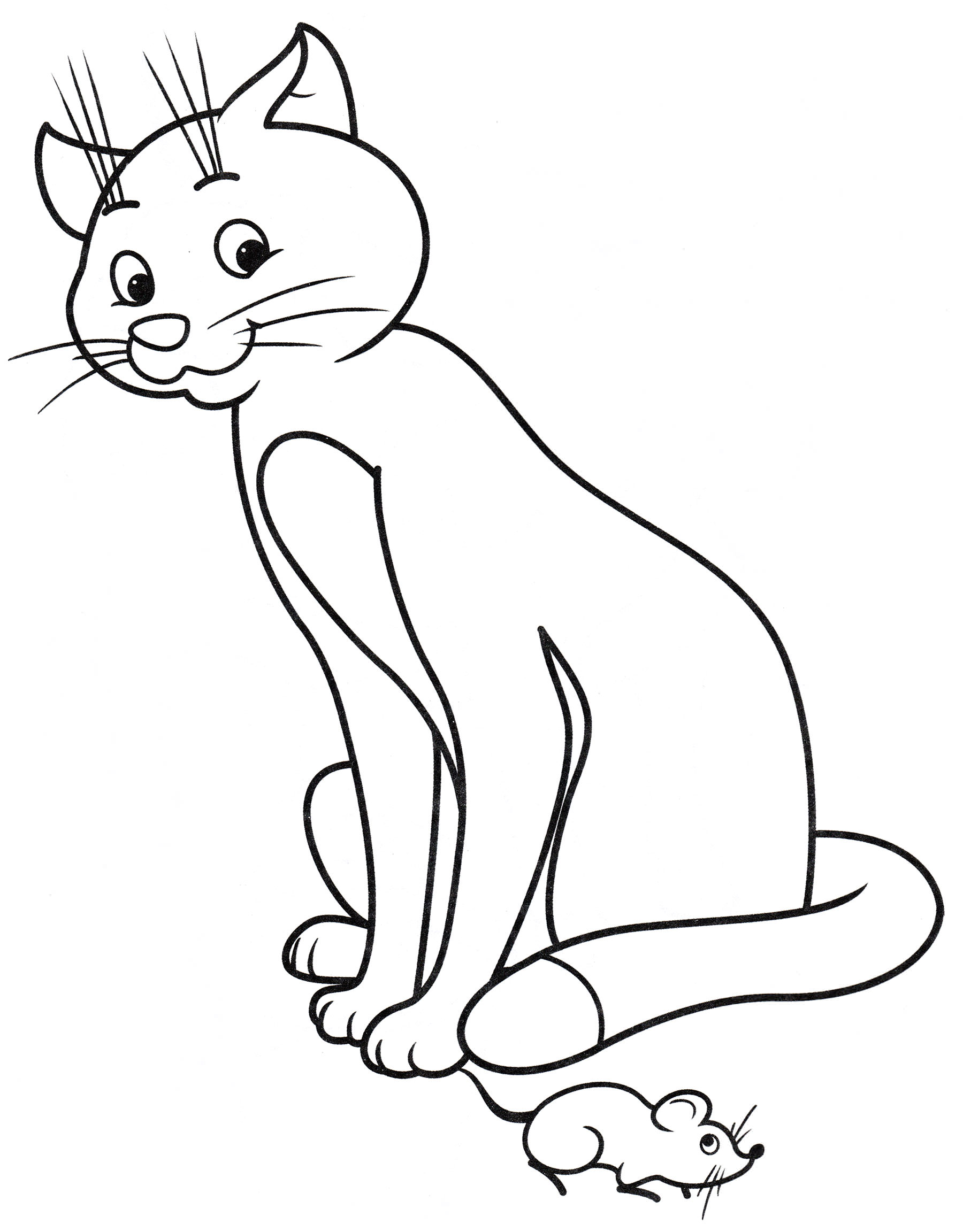 Розмальовка Кішка та маленька мишка