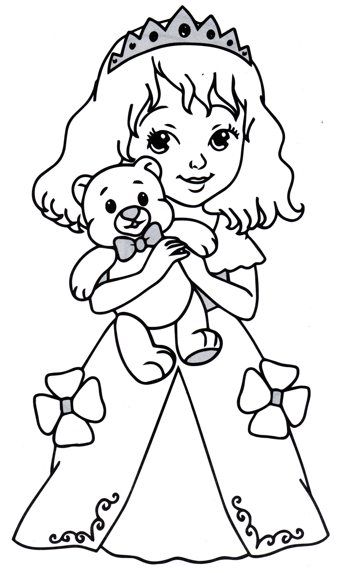 Розмальовка Принцеса з плюшевим ведмедиком
