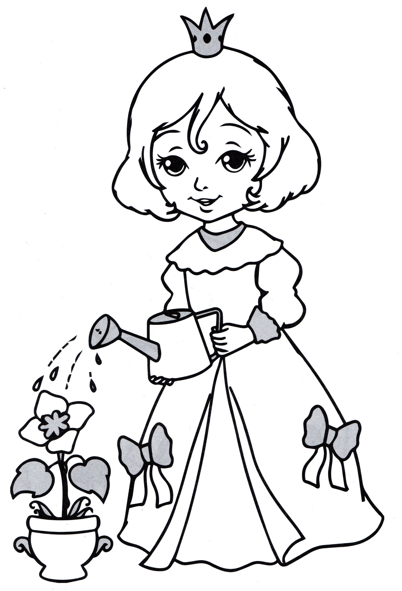 Розмальовка Принцеса поливає квіточку