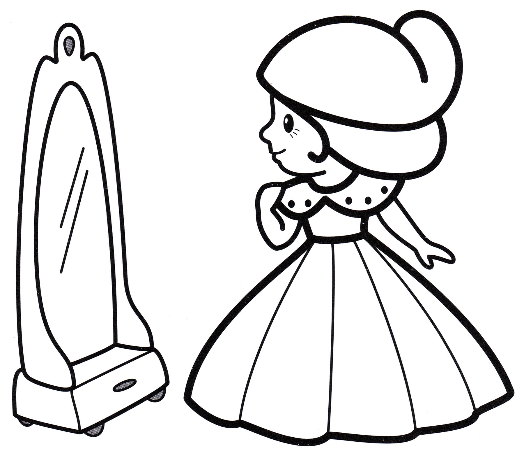 Розмальовка Принцеса перед дзеркалом