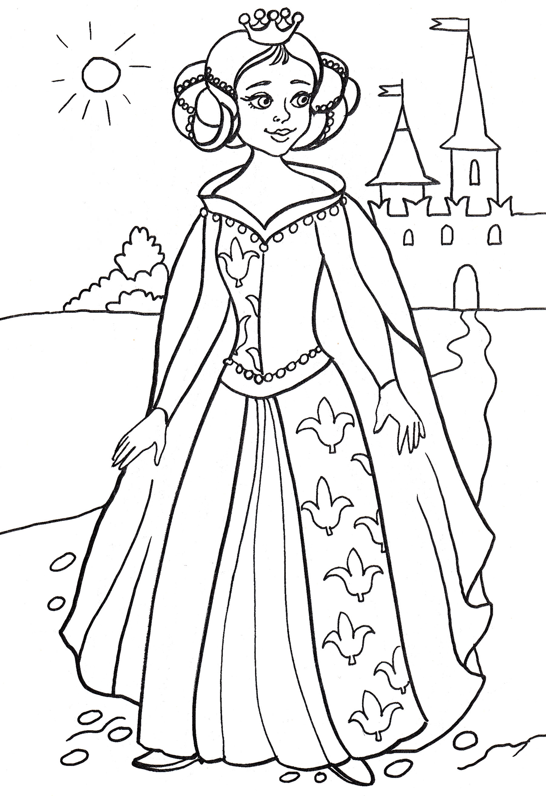 Розмальовка Принцеса біля замку