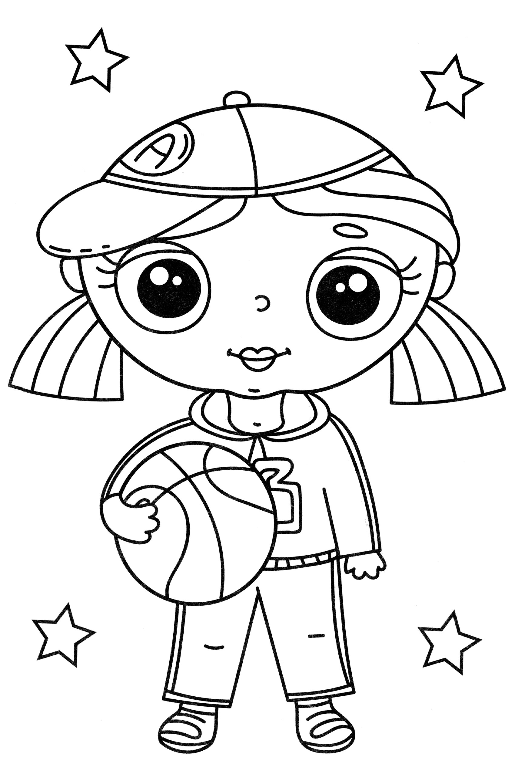 Розмальовка Дівчинка з баскетбольним м'ячем