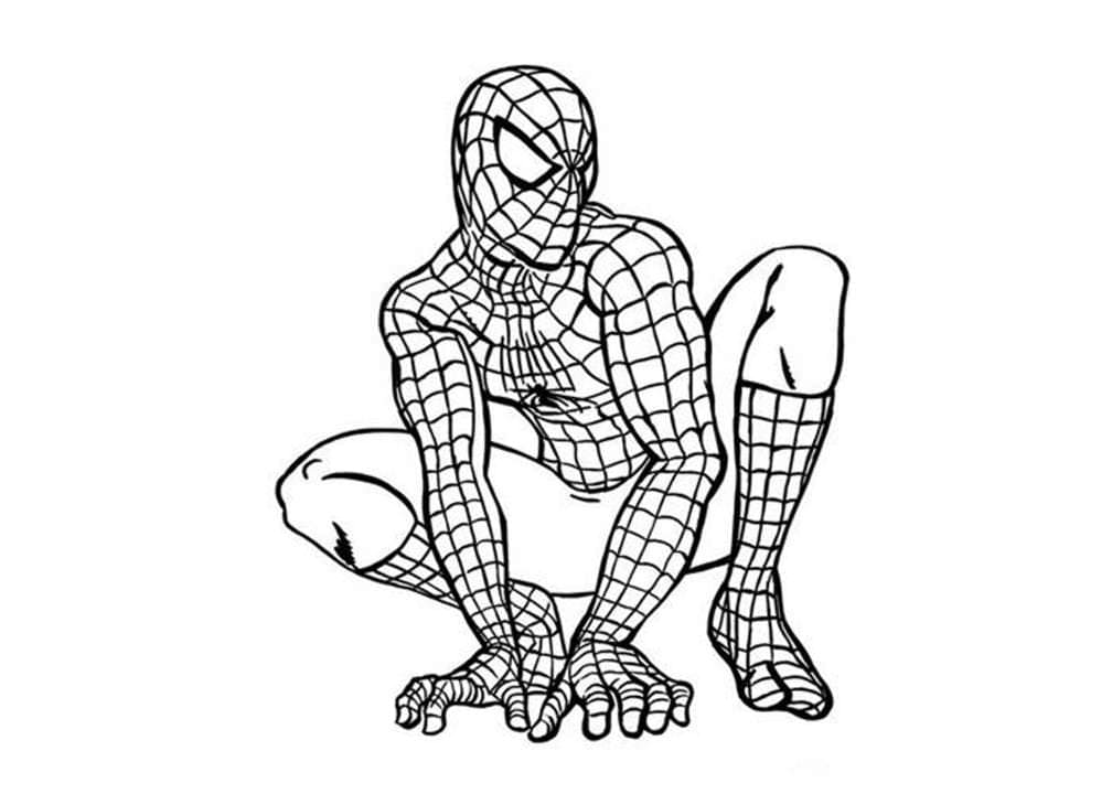 Розмальовка Людина-павук готується до стрибка