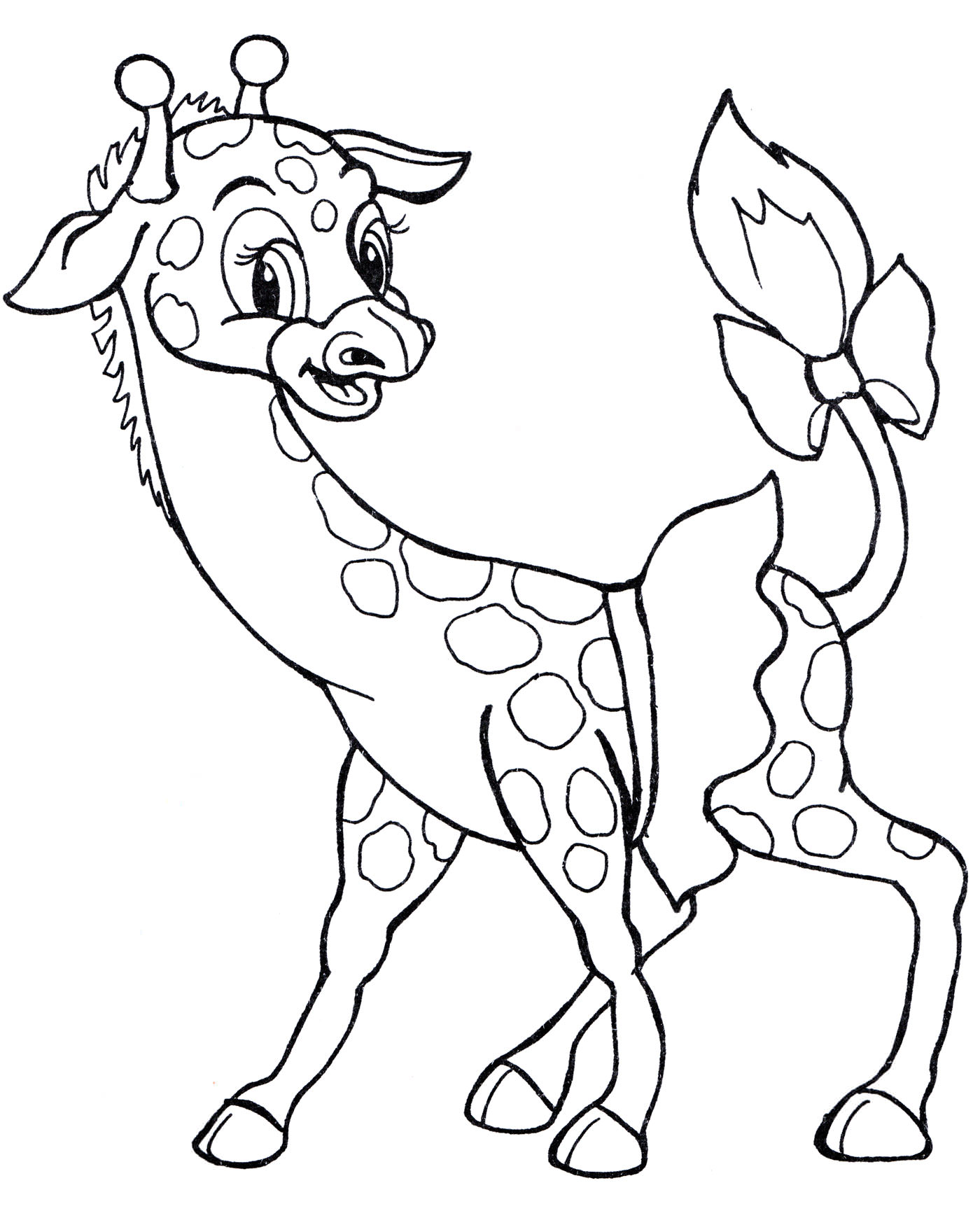 Розмальовка Жираф із бантиком на хвості